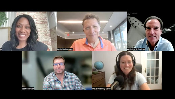 A discussion about the state of "extreme" travel, clockwise from top left: Senior editor Nicole Edenedo, editor in chief Arnie Weissmann, Craig Curran of DePrez Group of Travel Companies, host Rebecca Tobin and Joshua Bush of Avenue Two Travel.