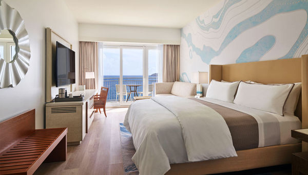 A guestroom at the Westin Beach Resort & Spa at Frenchman’s Reef, one of 392 units at the newly opened property in St. Thomas.