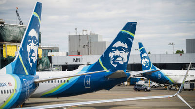 Alaska Airlines jets at Seattle-Tacoma Airport. The airline touted its performance during summer 2023.