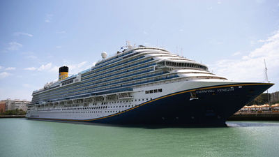 The Venezia continues to sport the yellow funnel of a Costa Cruises ship.