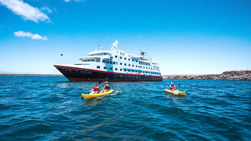 The Santa Cruz II, which is operated by Metropolitan Touring, was refurbished and repainted with Hurtigruten Expeditions' signature hull design.