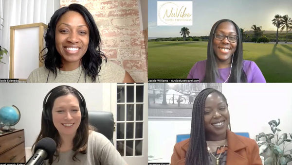 Clockwise from top left: Nicole Edenedo of Travel Weekly, Jackie Williams of NuVibe Travel Experiences, Jazzmine Douse of AmaWaterways and host Rebecca Tobin.
