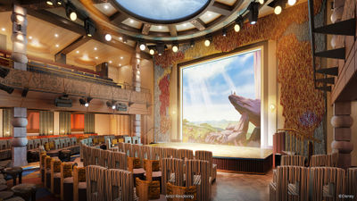 A rendering of the two-deck high movie theater on the upcoming Disney Treasure.
