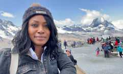 Travel Weekly's Nicole Edenedo at the Gornergrat, where there are spectacular views of the Matterhorn.
