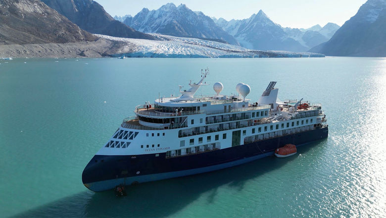 The Ocean Explorer ran aground in the Alpefjord in Northwest Greenland National Park on Sept. 11. It was pulled free by a fishing research ship Thursday.