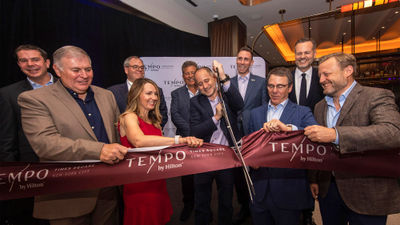 From left to right (back row): Diarmuid Dwyer, area managing director NYC Market, Hilton; Tom Harris, president, Times Square Alliance; Robert Lapidus, president and chief investment officer, L&L Holding Company; Kevin Morgan, global brand leader, Tempo by Hilton; Fred Dixon, CEO, NYC Tourism + Conventions.