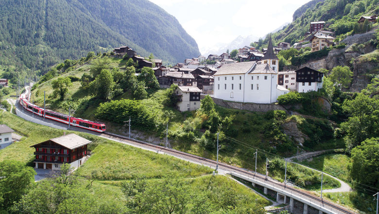 The Matterhorn Gotthard Bahn traveling through Stalden.
