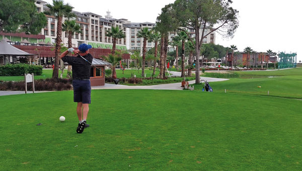 Robert Silk tees off on the first hole of the Cullinan Olympos course in Belek.