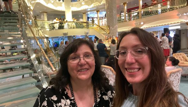 Travel Weekly senior cruise editor Andrea Zelinski (right) with her mother on the Carnival Venezia.